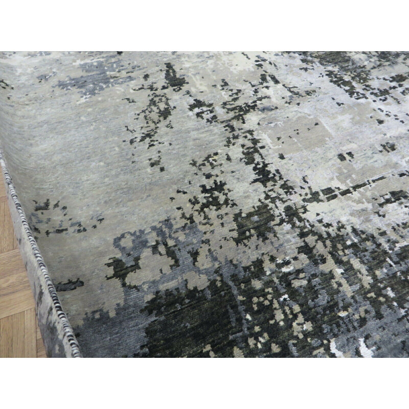Tapis gris noué à la main de conception unique 6 pi x 6 pi 2 po Ferretti