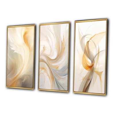 Tender Whirling White Illustration - Abstract Spirals Art Set Of 3 Pieces