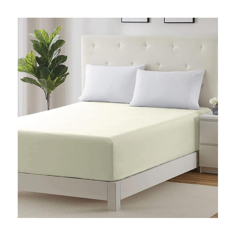 Parizoda Plain Fitted Sheet Extra Deep Pocket 30Cm , Elastic Pocket Breathable, Double (4'6), Cream