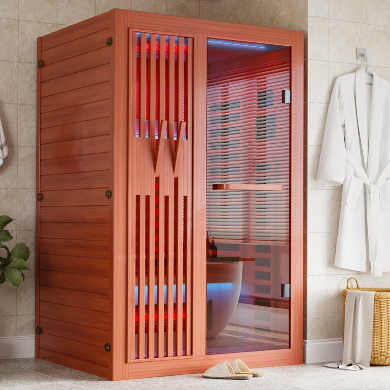 Full Spectrum Sauna For Home, 1~2 Person Indoor Infrared Sauna Room With 10 Minutes Warm-up Heate, Canadian Wood Home Infrared Sauna With Bluetooth And Tempered Glass