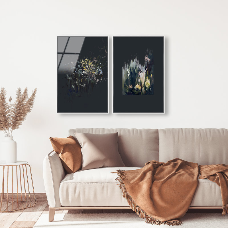 Midnight Flora Set, 16"H x 11"W, White Floater Frame