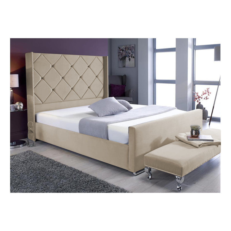 Descanso Chesterfield Velvet Upholstered Bed Frame - Buttoned Headboard, Chrome Feet, Coffee, Super King (6')
