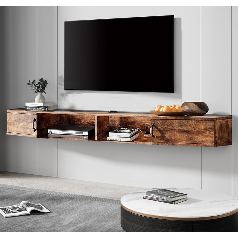 Unfinished Floating TV Stand, Rustic Brown