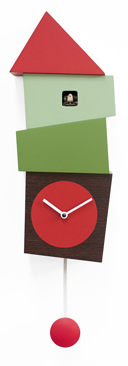 Hillsg Wood Wall Clock, Dark Wood / Red / Green