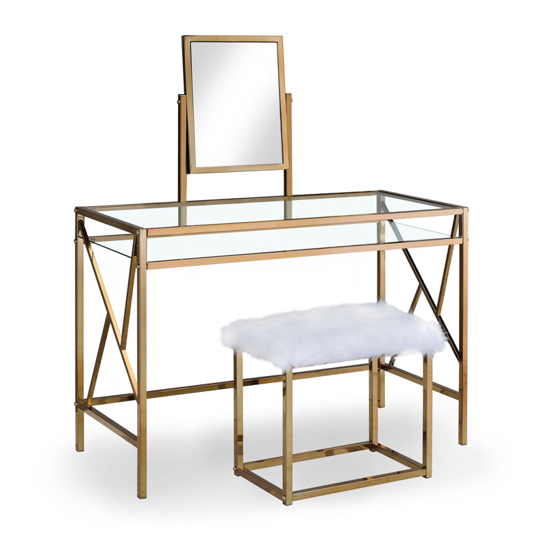 Ensemble de coiffeuse avec tabouret Kayli , Champagne