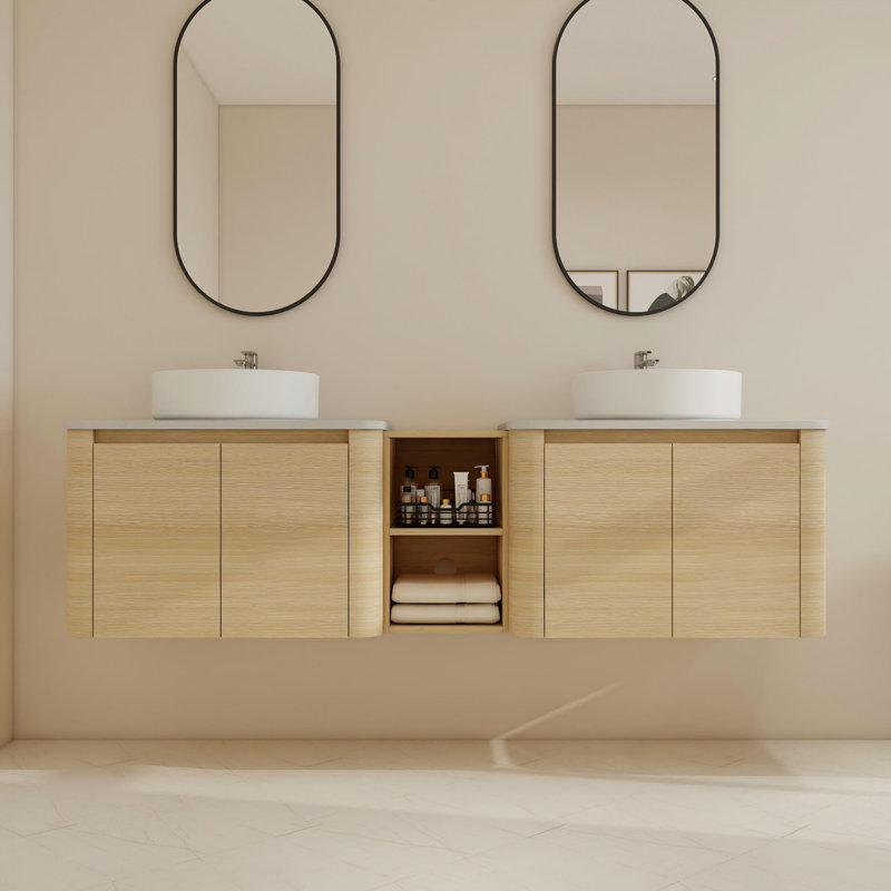 Ensemble de meuble-lavabo double 72 po avec lavabo en céramique, meuble-lavabo flottant avec portes à fermeture en douceur 72 po