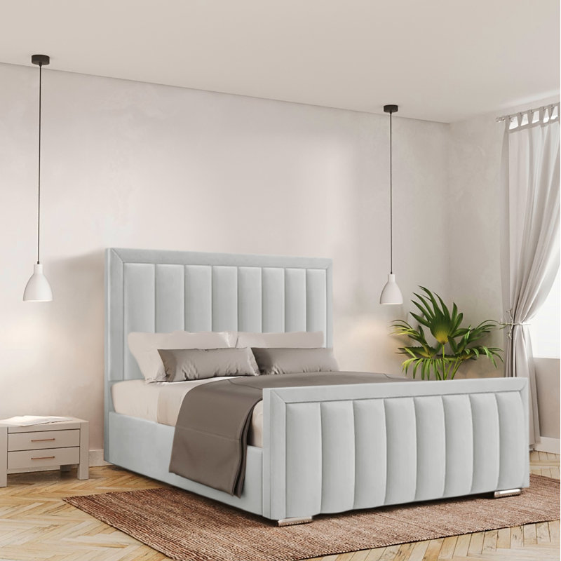 Bhopal Upholstered Ottoman Storage Bed, Small Double (4'), Light Silver