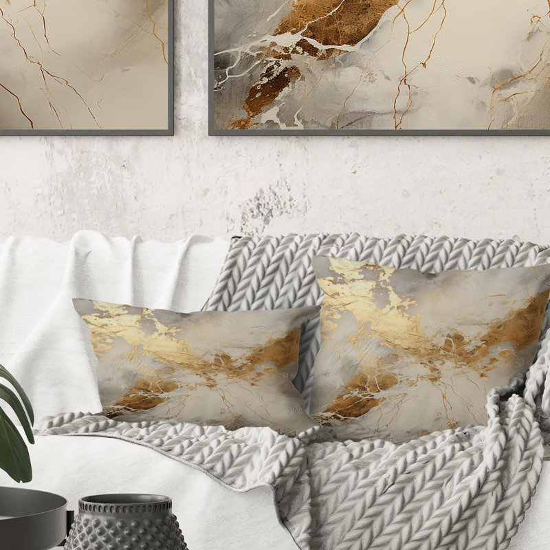 Coussin Beige et doré Marble Lightning III - Abstract Shapes