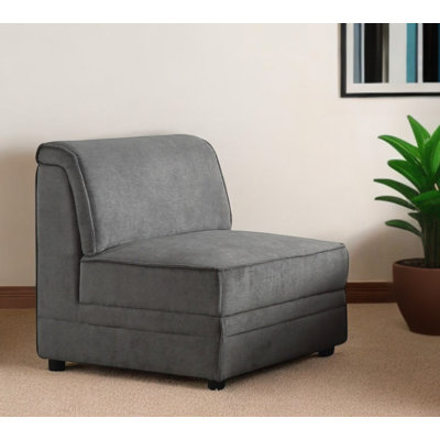  Fauteuil de chambre en velours gris avec base en bois noir et profil contemporain
