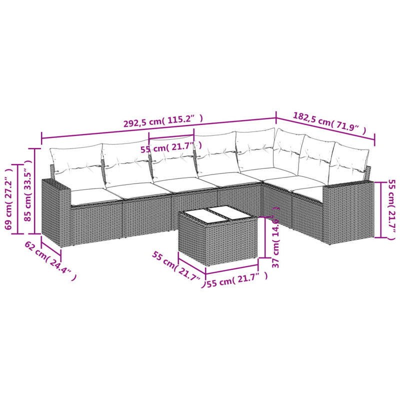 Grand canapé modulaire en rotin PE Vidaxl