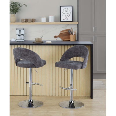 Tabouret de bar avec pivot en métal et tissu avec repose-pieds rond en T - ensemble de 2