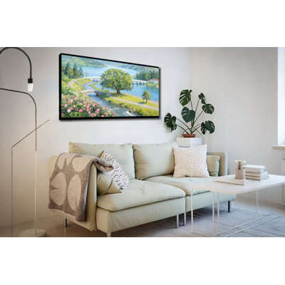 Framed Canvas Wall Art 24"x 16" - European Pastoral Lakeside Landscape Print, Ready to Hang High-Definition Waterproof for Living Room Bedroom Sofa Background Wall Decor