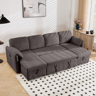 Upholstered Sleeper Sofa U Shape With Storage Sofa Bed With USB by Latitude Run