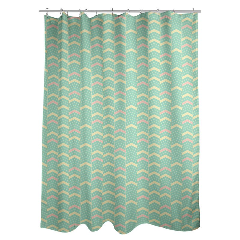 Rideau de douche simple à chevrons, Vert, rose et jaune