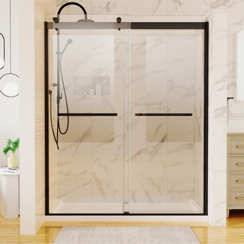 60 po X P 74 po H Porte de douche en noir mat avec 5/16 po  Verre transparent