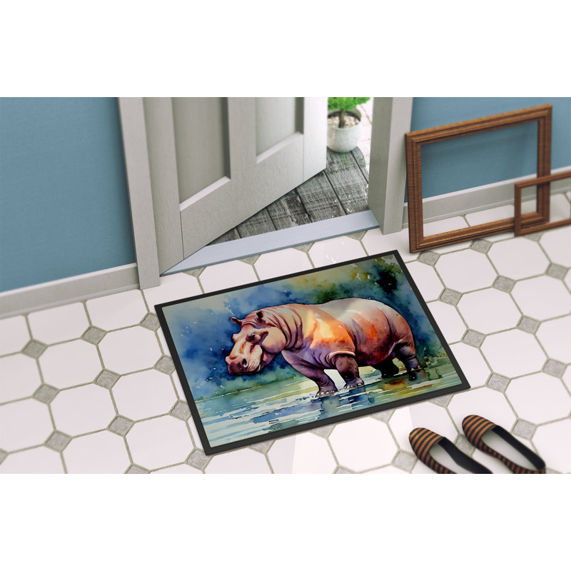 Rontavius Hippopotamus Non-Slip Indoor and Outdoor Door Mat, L 18 po x L 27 po