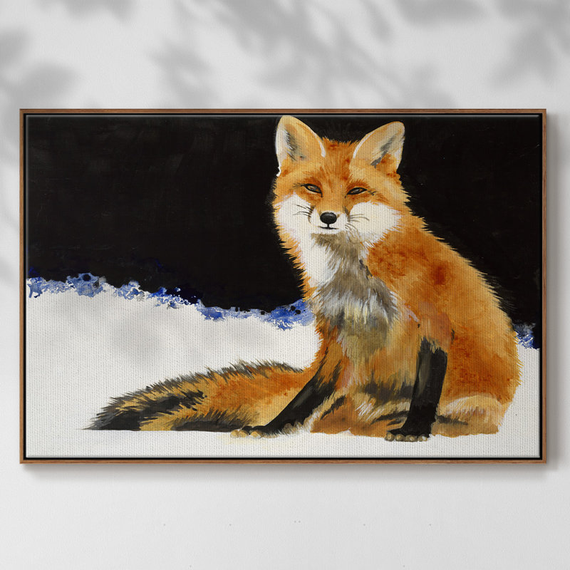 " Fox ", Walnut Framed Canvas, 17" H x 25" W x 2" D