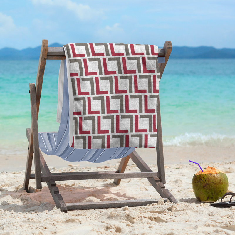 Beach Towel, White/Red/Pewter