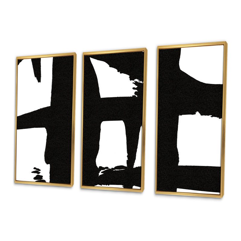 «Black and White Crossing Paths II - Mid-Century», ensemble d'art mural sur toile encadré moderne, H 28 po x l 36 po x P 1 po