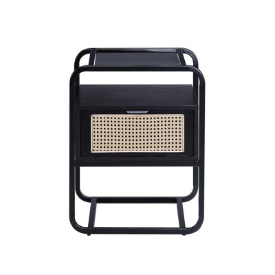 Contemporary Metal Frame Bedside Table With Tempered Glass And Storage Desirable Black Nightstand Top