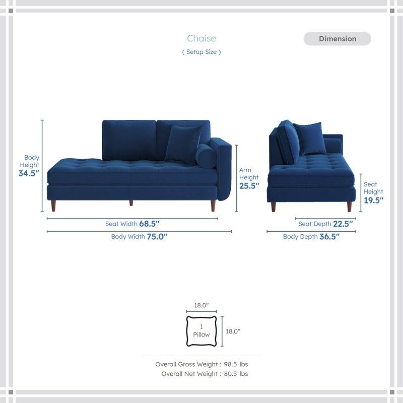 Chaise longue rembourrée Marcellyn, Polyester bleu