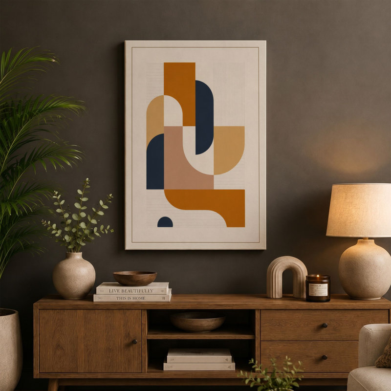 Interlocking Forms Geometric - Wrapped Canvas, 24x16 - 61.0 x 40.6 cm, Ochre Border