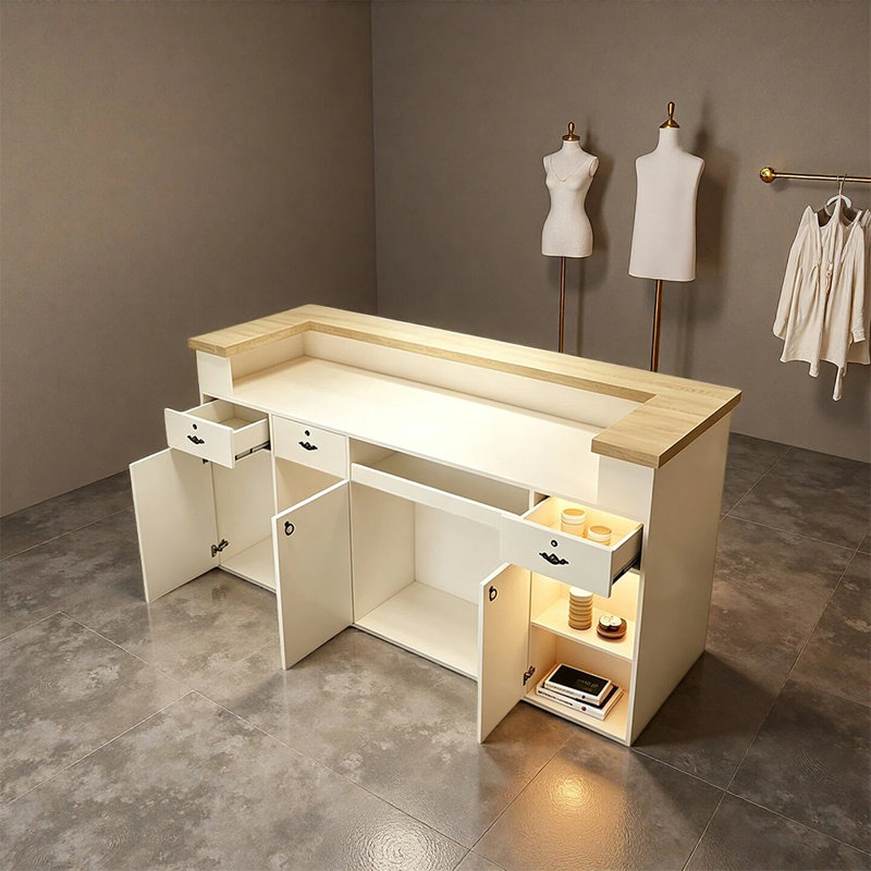 Bureau de réception moderne pour magasin de vêtements, magasin de détail et salon, comptoir avec rangement, aucun assemblage requis