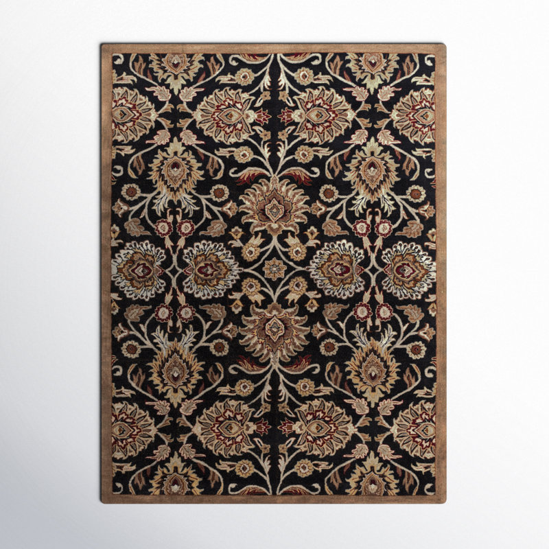 Arden Floral Hand-Tufted Wool Black/Camel Area Rug, Rectangle 8' x 11'