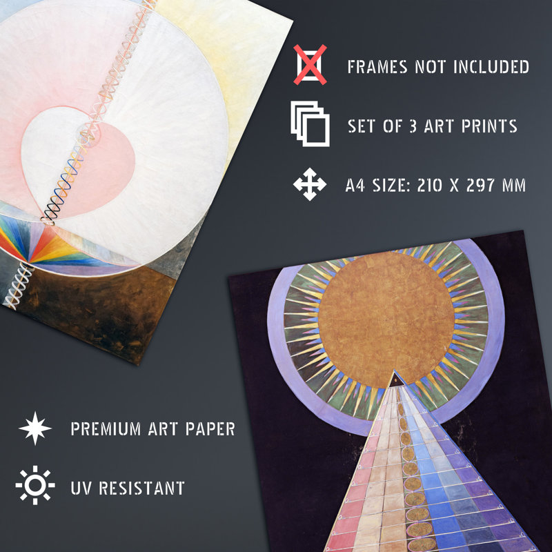 Hostetter Hilma Af Klint Abstract Pioneer Altarpiece - 3 Piece No Frame Print Set, 29.7" H x 21" W x 0.4" D