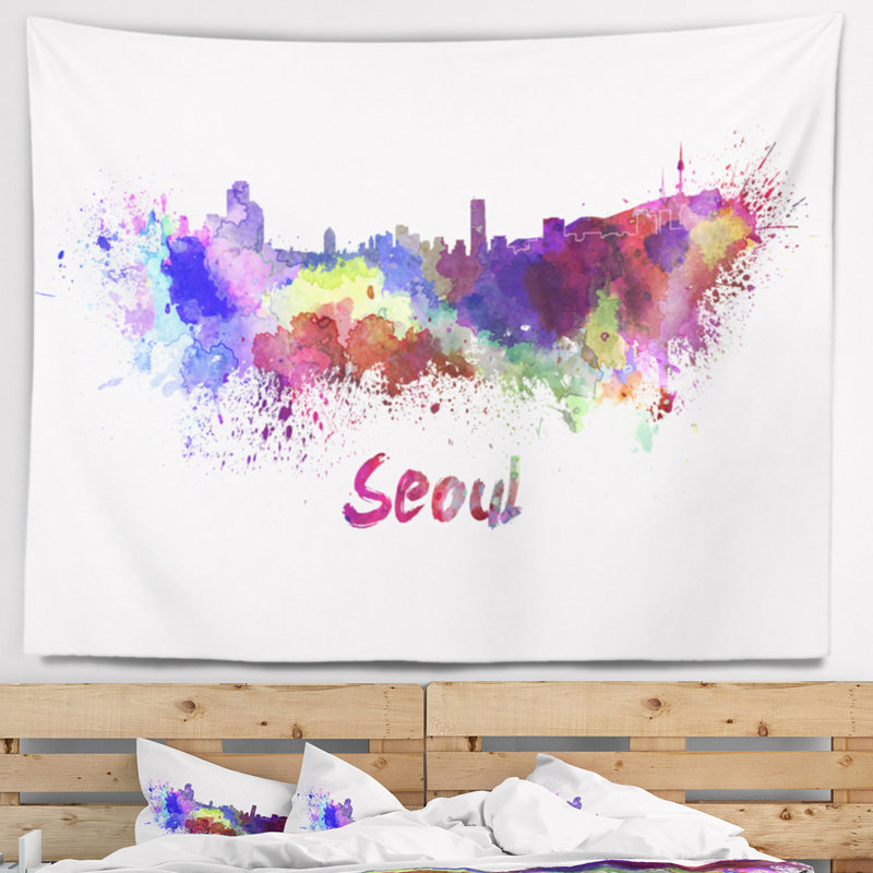 Tapisserie de skyline de séoul Cityscape, H 50 po x l 60 po