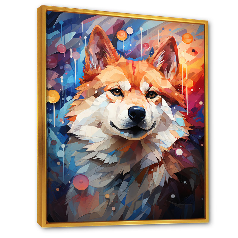 Popart Shiba Inu Spirit II sur impression sur toile, Cadre flottant doré, H 32 po x l 16 po x P 1 po
