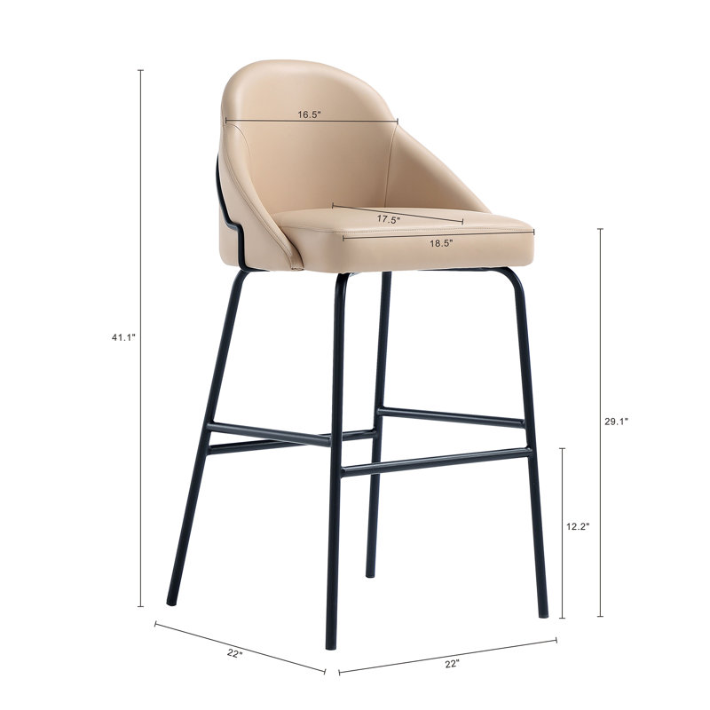 Tabouret de bar rembourré Gracie, Tabouret de bar (siège d'une hauteur de 29,1 po), Siège beige / structure noire