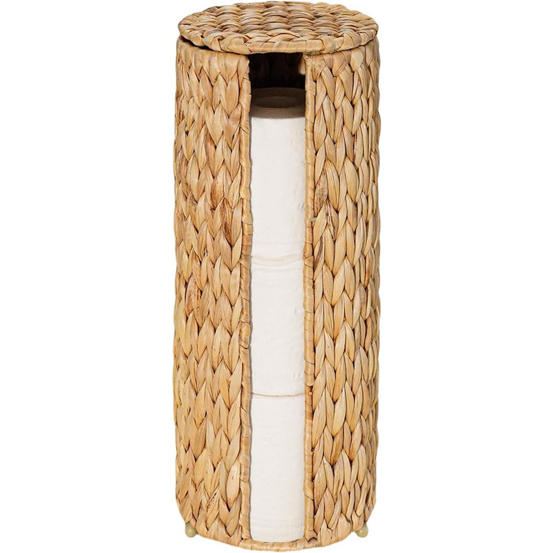 Porte-papier hygiénique Water Hyacinth - Organisateur de salle de bain en osier naturel, rangement autoportant pour 3 rouleaux, style Boho