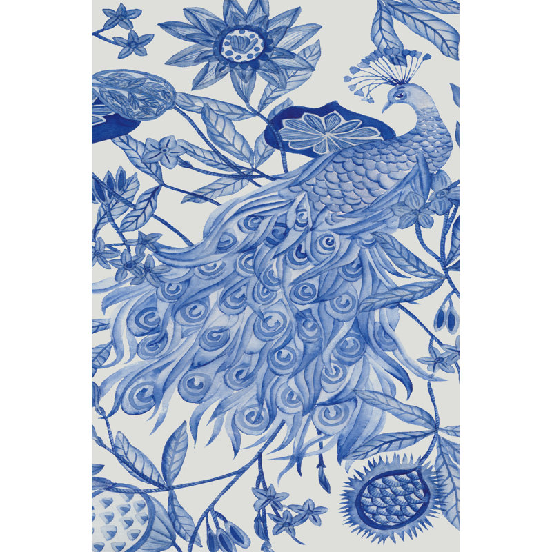 Peacock in Indigo II 1 Piece Wrapped Canvas Wall Art, 91cm H x 61cm W x 3.8cm D