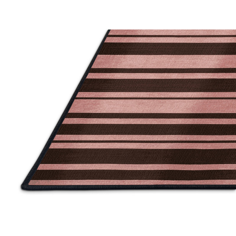 Tapis noir à rayures horizontales lavable à la machine, Carré 7 pi