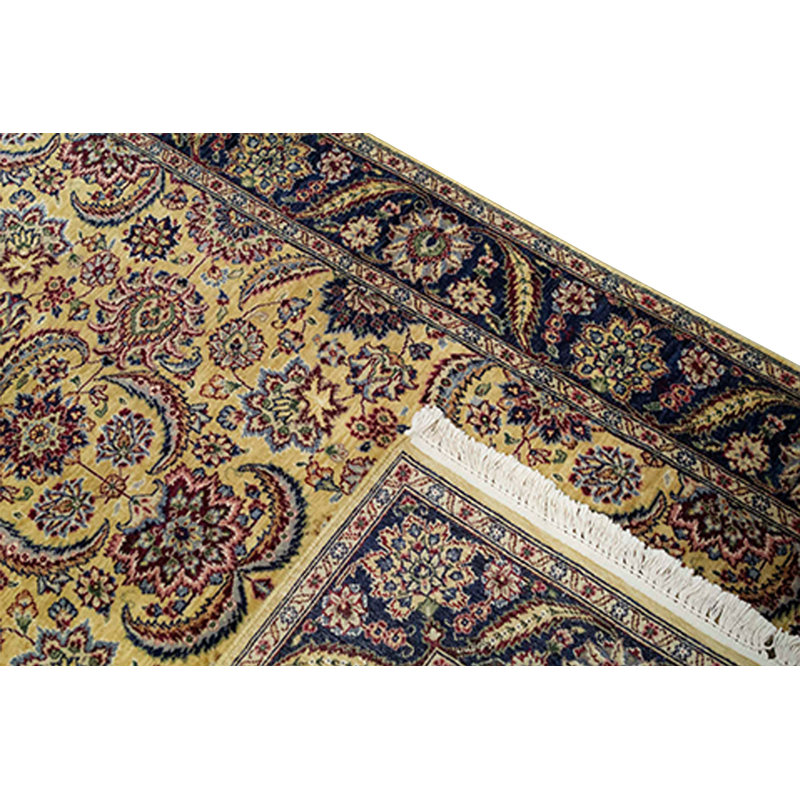 Tapis oriental en laine noué à la main bleu marine / jaune / rouge Manchuria