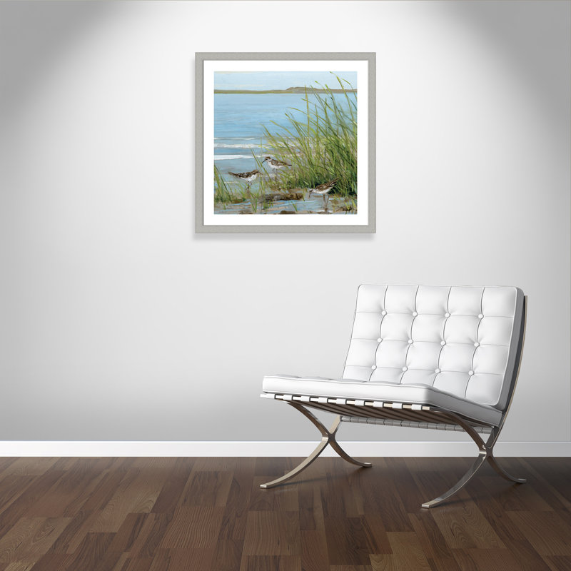 Après-midi sur la côte III - Peinture encadrée, Papier encadré argent brossé, H 33,5 po x l 33,5 po x P 1,25 po