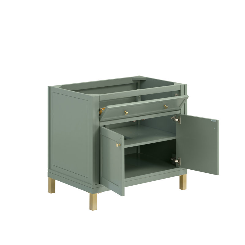 Chicago 36'' W Single Bathroom Vanity Base, Smokey Celadon, Champagne Brass