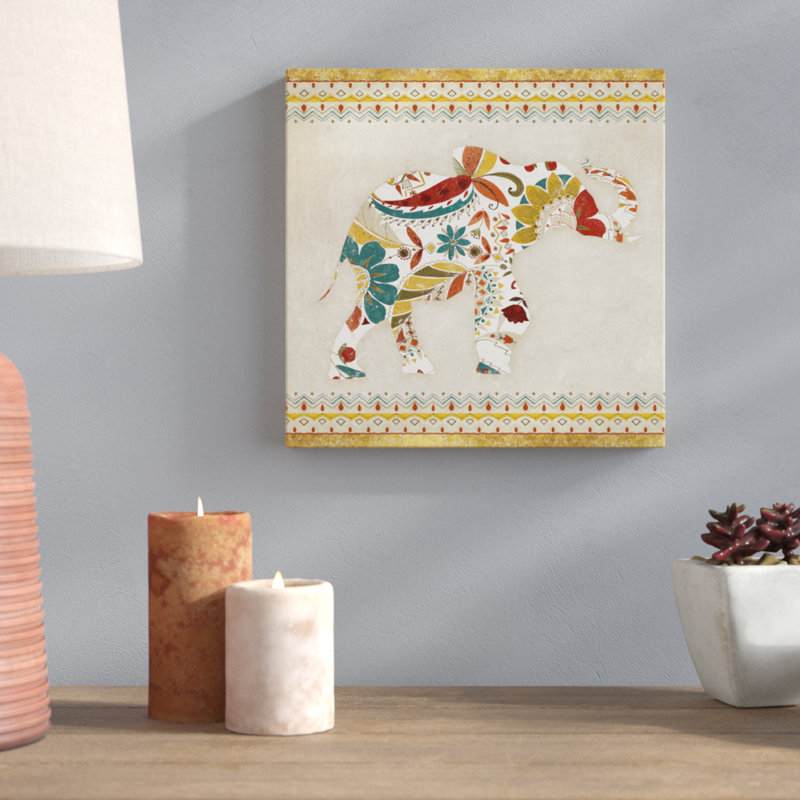 Boho Elephant I - No Frame Print on Canvas, 30cm H x 30cm W x 3.8cm D