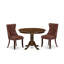L'ensemble de coin-repas 3 pièces CDA39A31DD2C4FE6BEDFD8C7D58FD60A comprend une table ronde avec piédestal et 2 chaises rembourrées, acajou-2013510070