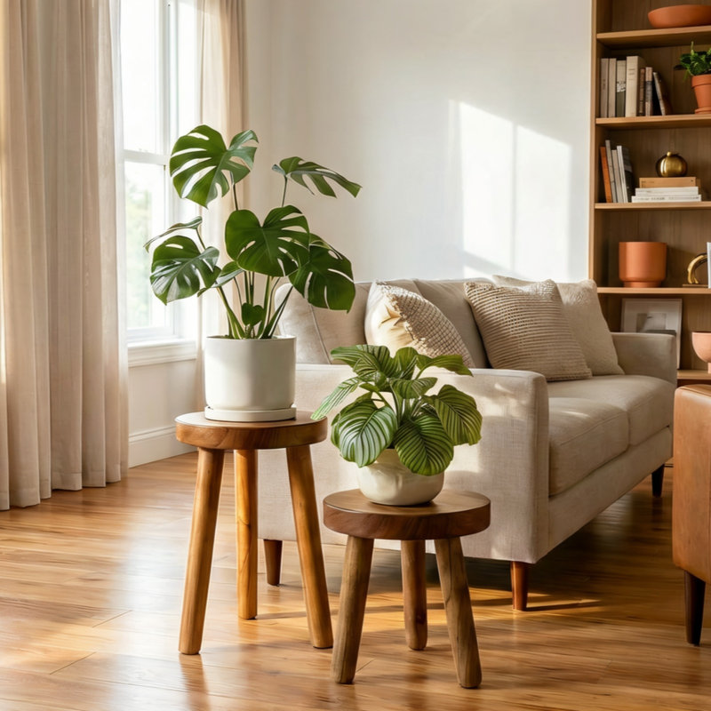 Teak Wood Plant Stand Set Of 2