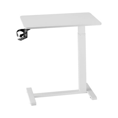 Height Adjustable Rolling Overbed Table with Cup Holder, Portable Particleboard Bedside Desk for Home and Office Use