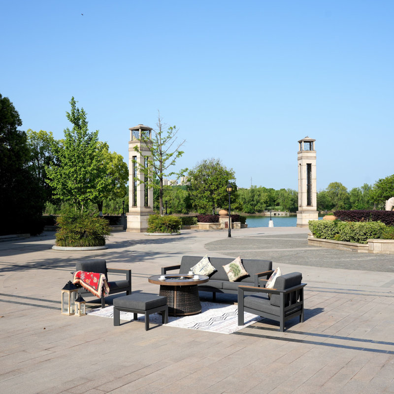 6 - Person Patio Conversation Set with Cushions, Black/Brown