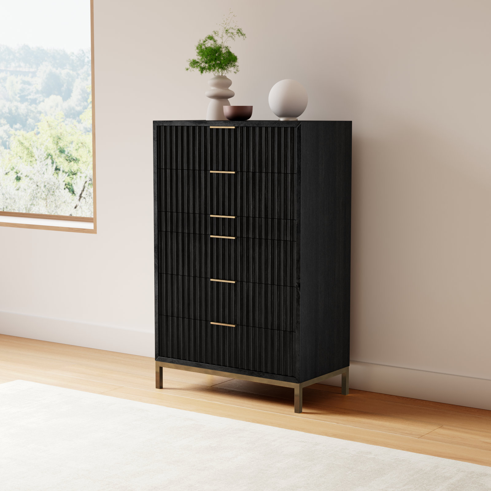 Elyza 6 Drawer 36'' W Chest, Black