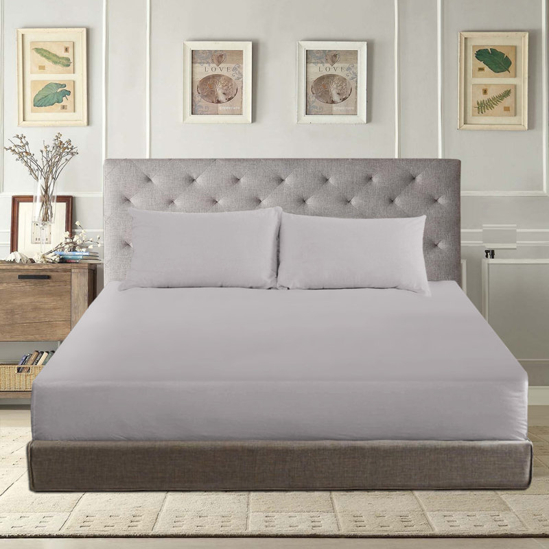 Angelka Microfiber Brushed Deep Fitted Bed Sheet, Grey, Super King (6')