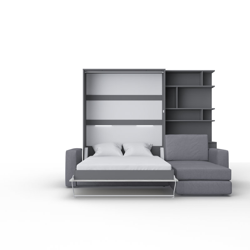 Ayvri Upholstered European Double (140 x 200 cm) Murphy Bed, White/Dark Grey