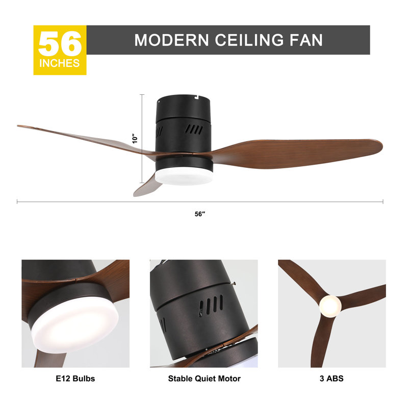 Ventilateur de plafond encastré 3 pales 46 "avec lumières DEL et télécommande