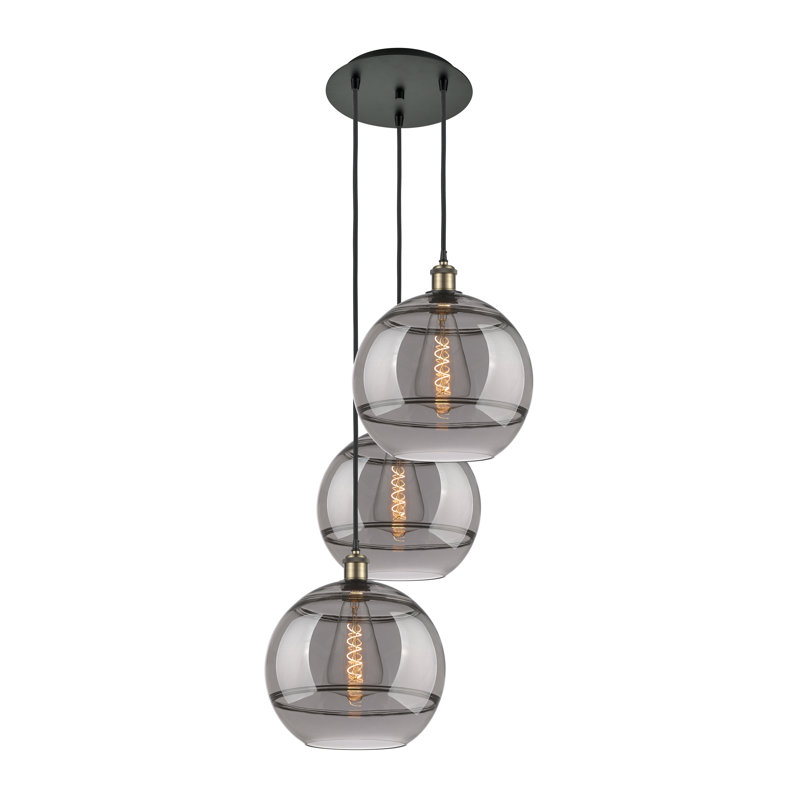 Chartoff 3 - Light Cluster Pendant, Light Smoke, 40.88" H x 18.5" W x 18.5" D, Black Antique Brass