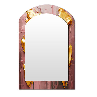 Celebrating Destiny Abstract Gold And Pink III - Abstract Painting Asymmetrical Unique Wall Mirror, Modern Arch Mirror, Printed Metal Art