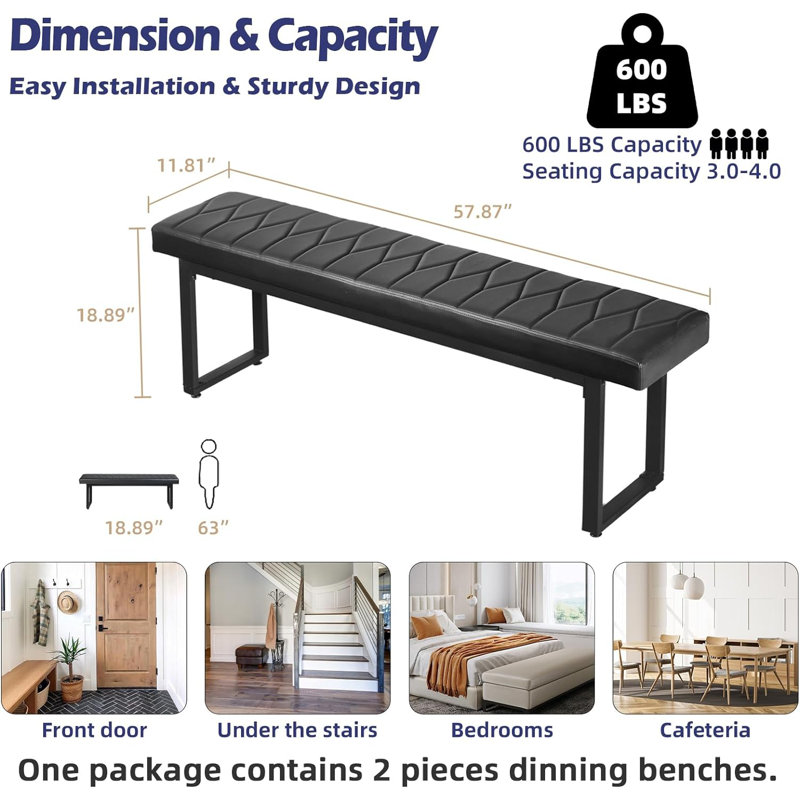 Faux Leather Upholstered Bench, Black